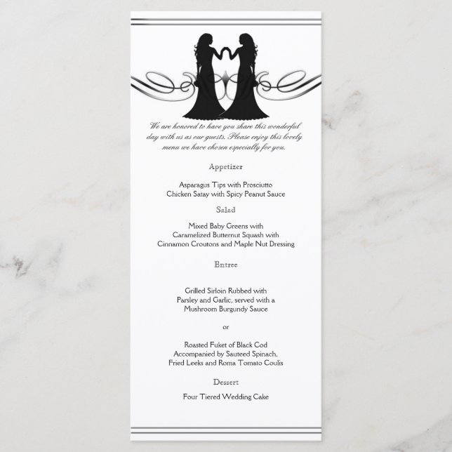 Black and White Elegance Brides Bröllop Menu Meny (Framsida)