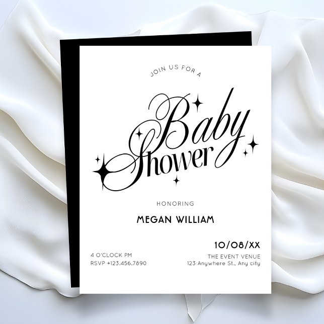 Black and white elegant baby shower inbjudningar (Skapare uppladdad)