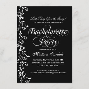 Black and White Elegant Bachelorette Party Inbjudningar
