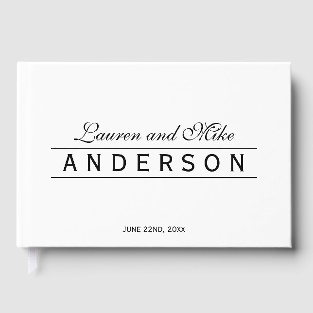 Black and White Elegant Lines Couple Name Wedding Gästböcker (Framsida)