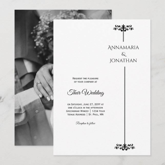 Black and White Elegant Minimalist Photo Wedding | Inbjudningar (Fram/baksida)