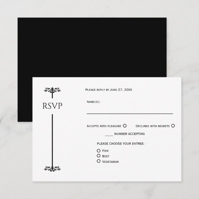 Black and White Elegant Minimalist RSVP | OSA Kort (Fram/baksida)
