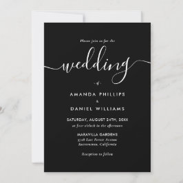 Black and White Elegant Modern Script Wedding Inbjudningar