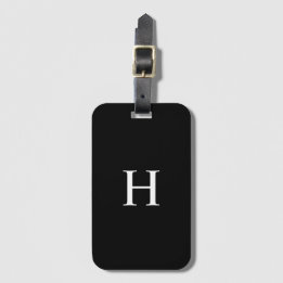 Black and White Elegant Monogram Luggage Tag Bagagebricka