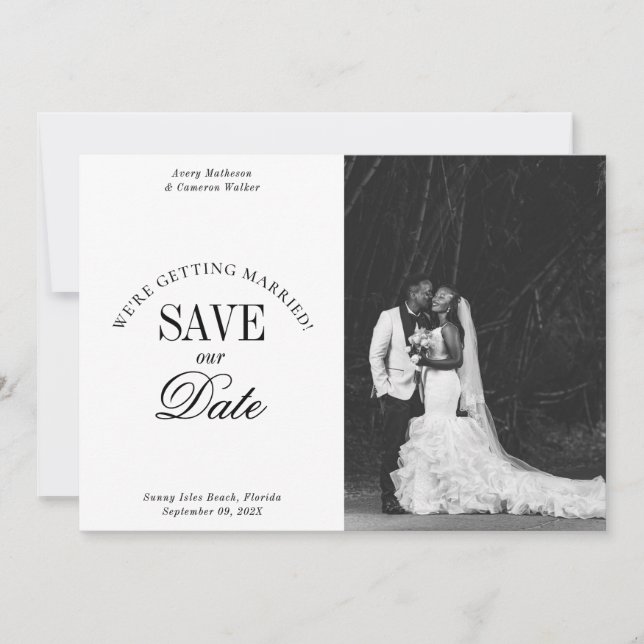 Black and White Elegant Save the Date Card Spara Datumet (Framsida)