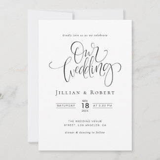 black and white elegant script wedding invitation inbjudningar