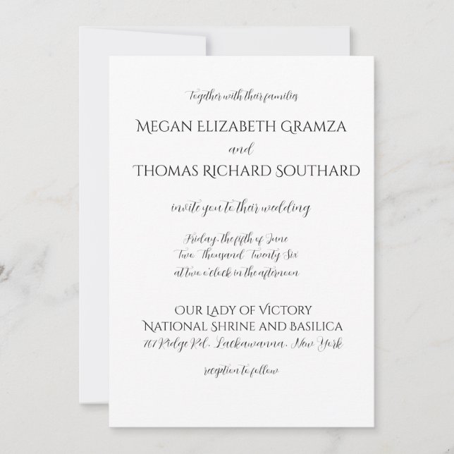 Black and White Elegant Simplicity Wedding Invite Inbjudningar (Framsida)