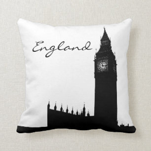 Black and White England Landmark Kudde