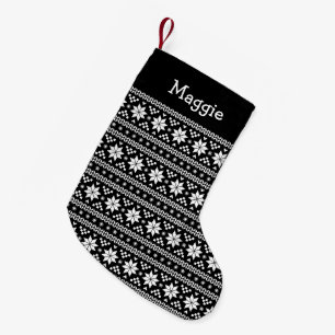 Black and White Fair Isle Monogram Liten Julstrumpa