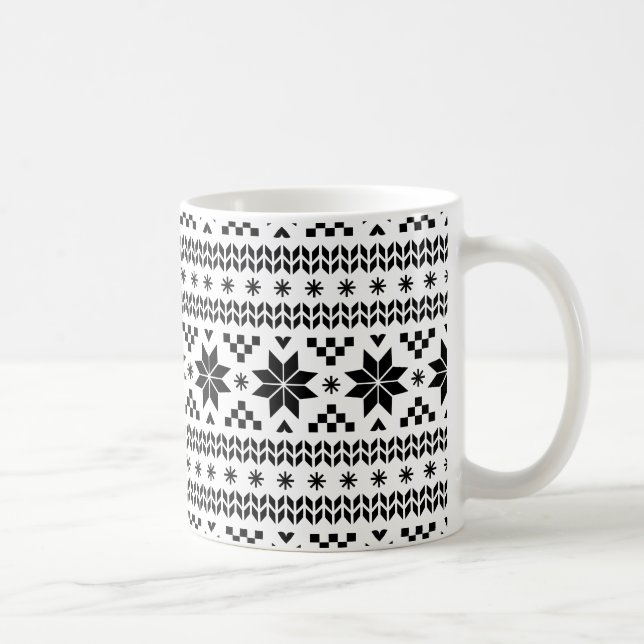 Black and White Fair Isle Mönster Kaffemugg (Höger)