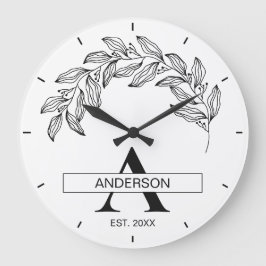 Black and White Family Name Monogrammed Stor Klocka