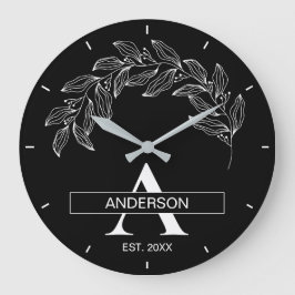 Black and White Family Name Monogrammed Stor Klocka
