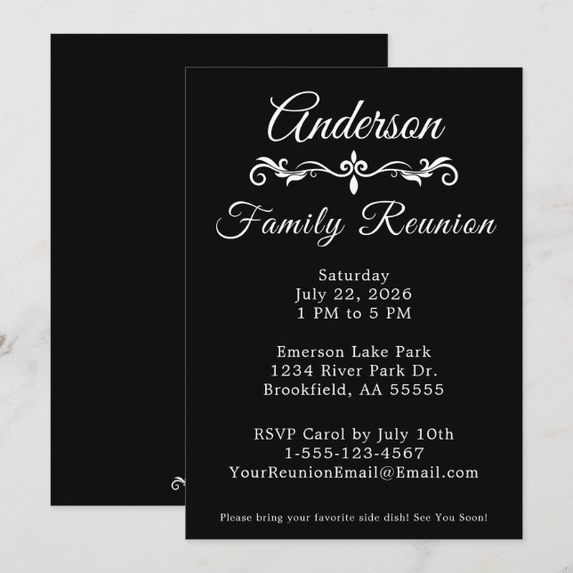 Black and White Family Reunion Elegant Script  Inv Inbjudningar (Fram/baksida)