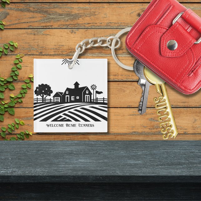 Black and White Farmhouse Scene Houseworft Gift (Great gift for new homeowners and any family! Modern black and white farmhouse design. Customizable.)