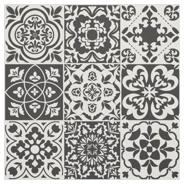 Black and White Farmhouse Tile Fabric Tyg (Provkarta)