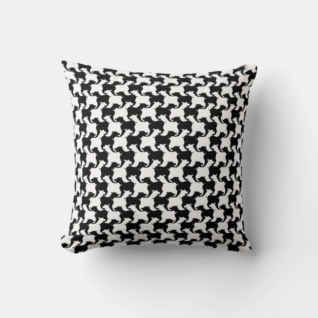 Black and White Faux Pied de Poule Mode Pillow Kudde (Framsida)