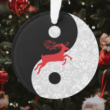 Black and White Faux Snöre Yin Yang med Red Hjort