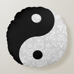 Black and White Faux Snöre Yin Yang Rund Kudde