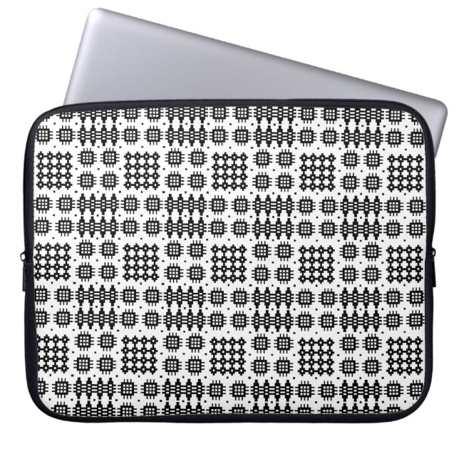 Black and White Faux Welsh Tapestry Mönster Laptop Sleeve (Framsidan)