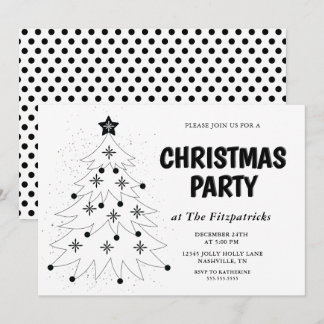 Black and White Festive Tree Christmas Party Inbjudningar
