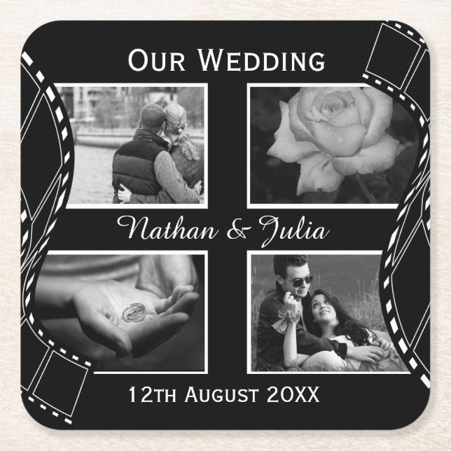 Black and White Film Reel Custom Photo Underlägg Papper Kvadrat (Framsidan)