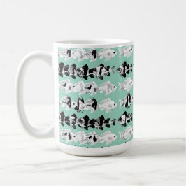Black and white fish on teal background kaffemugg