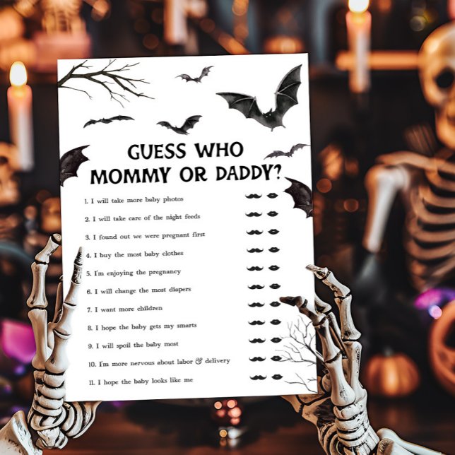 Black and White Fladdermus Gissa vem Mamma eller p (Black and White Bats Baby Shower Guess who Mommy or Daddy Game)