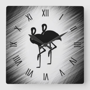 Black and White Flamingo Fyrkantig Klocka