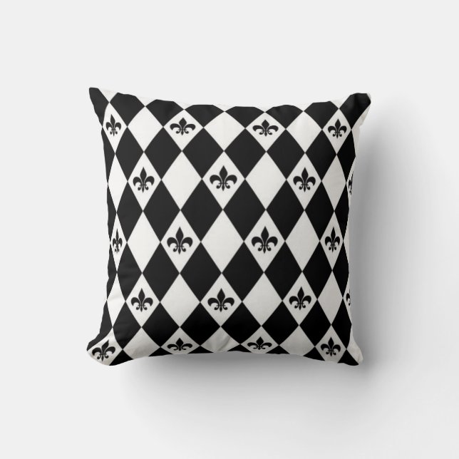 Black and White Fleur de lis Cushion Kudde (Framsida)