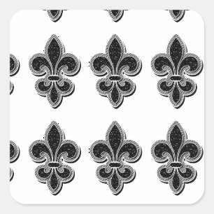 Black and White Fleur De Lis Fyrkantigt Klistermärke