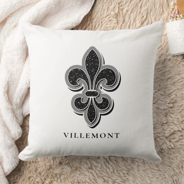 Black and White Fleur De Lis Kudde (Filt)
