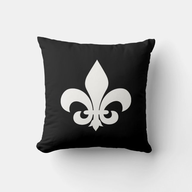Black and White Fleur de Lis Kudde (Framsida)