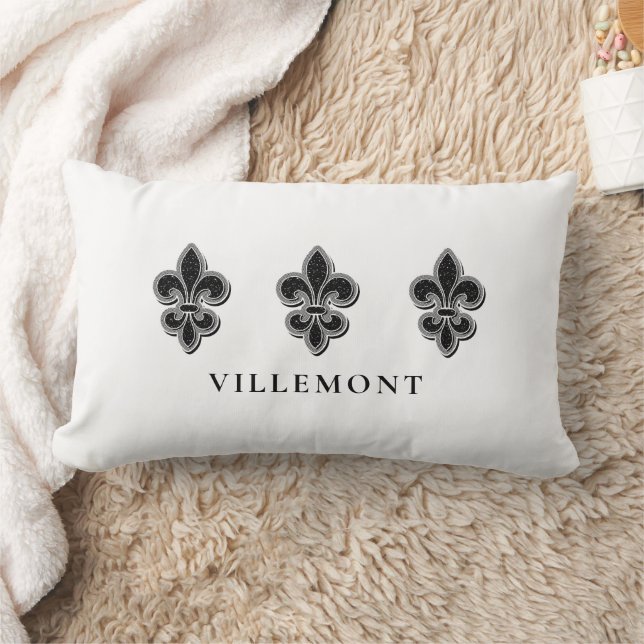Black and White Fleur De Lis Lumbarkudde (Filt)
