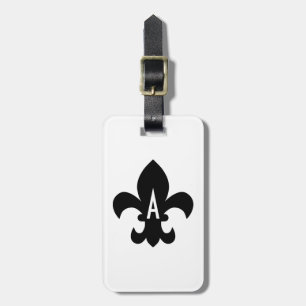 Black and White Fleur de Lis Monogram Bagagebricka