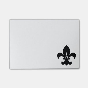 Black and White Fleur de Lis Monogram Post-it Block
