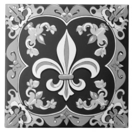 Black and White Fleur de Lis Tile Ceramic Kakelplatta