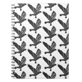 Black and White Flies Raven Lino Klipp Anteckningsbok