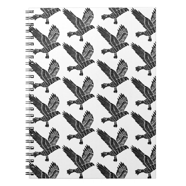 Black and White Flies Raven Lino Klipp Anteckningsbok (Framsidan)