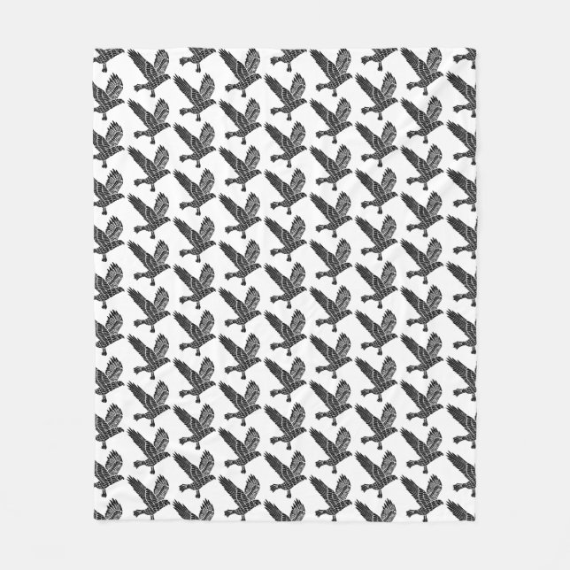 Black and White Flies Raven Lino Klipp Fleecefilt (Framsidan)