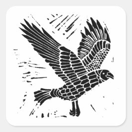 Black and White Flies Raven Lino Klipp Fyrkantigt Klistermärke