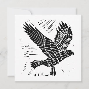 Black and White Flies Raven Lino Klipp Julkort