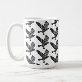 Black and White Flies Raven Lino Klipp Kaffemugg