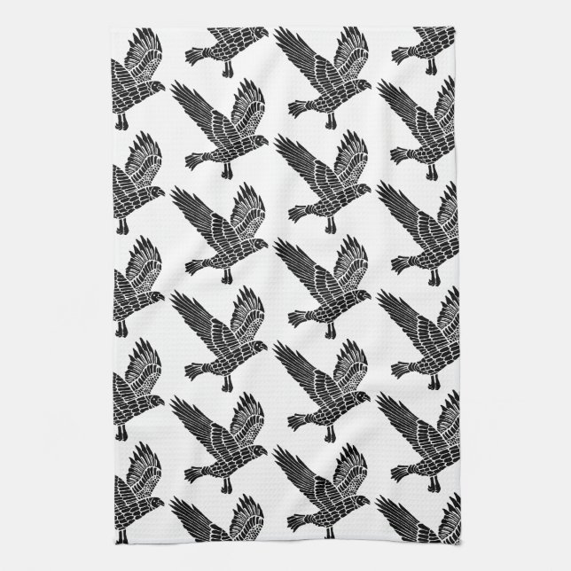 Black and White Flies Raven Lino Klipp Kökshandduk (Vertikal)