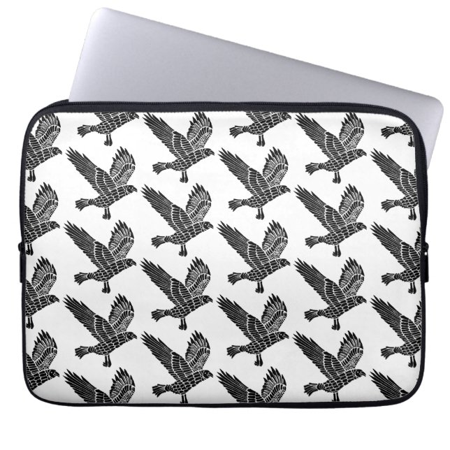 Black and White Flies Raven Lino Klipp Laptop Fodral (Framsidan)