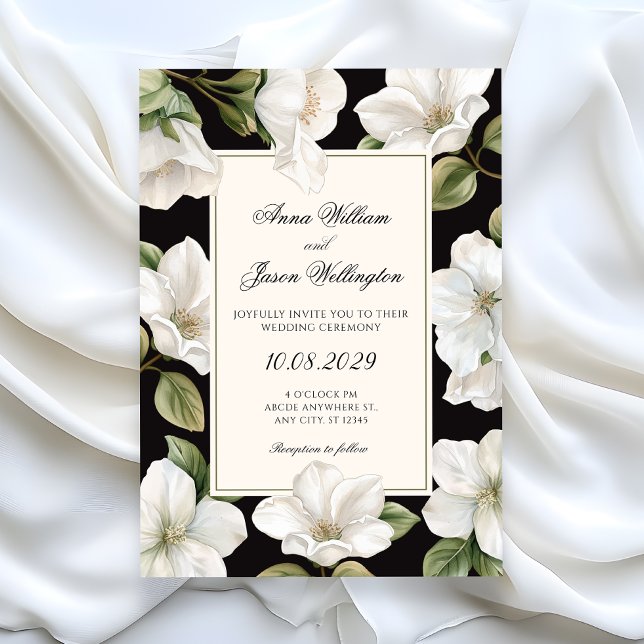 Black and white Floral elegant wedding Inbjudningar (Skapare uppladdad)