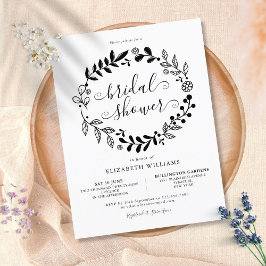 Black and White Floral Garland Bridal Shower Meddelande Vykort