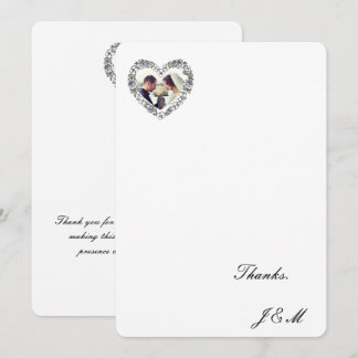 Black and White Floral Heart  Wedding Thanks Cartd Tack Kort
