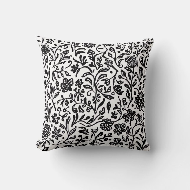 Black and White Floral Pattern Accent Kudde (Framsida)