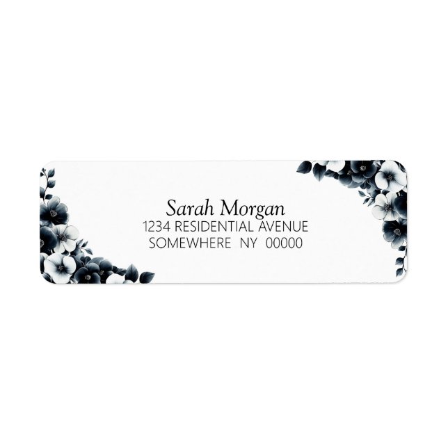 Black and White Floral Returadress Etikett (Framsidan)