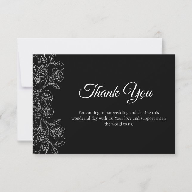 Black and White Floral  Tack Kort (Framsida)